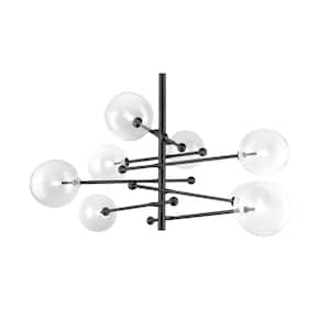 8-Light Matte Black Geometric Chandelier With Glass Shades