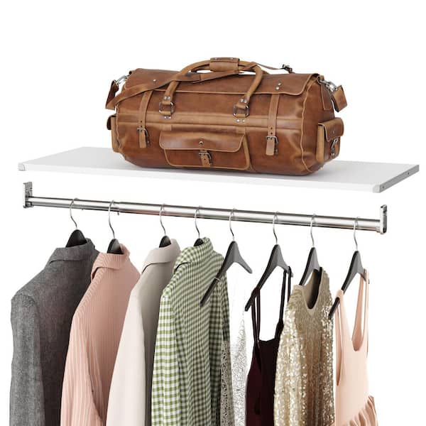 36.02 in. W White Modular Storage Shelf and Hang Rod Kit Wood Closet System