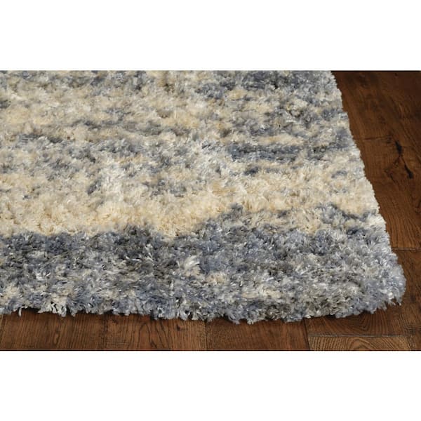 Rune Ivory/Blue 9 ft. x 13 ft. Distressed Shag Area Rug