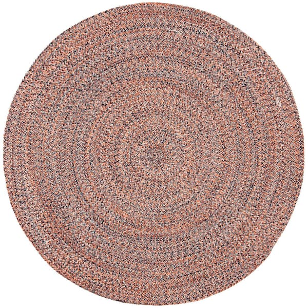 SAFAVIEH Braided Terracotta/Ivory 7 ft. x 7 ft. Chevron Striped Round Area Rug
