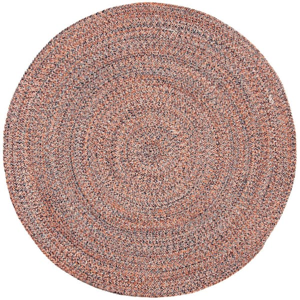 SAFAVIEH Braided Terracotta/Ivory 8 ft. x 8 ft. Chevron Striped Round Area Rug