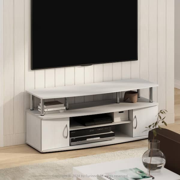 Furinno JAYA White Wood/Stainless Steel TV Stand Entertainment Center Fits TV's up to 55 in.