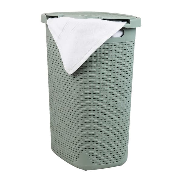 Mind Reader Mint 24.15 in. H x 13.75 in. W x 17.65 in. L Plastic Modern 60L Slim Rectangle Laundry Room Hamper with Lid