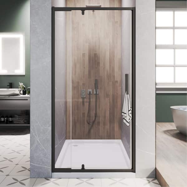 32 to 36 in. W x 72 in. H Framed Pivot Shower Door in Black with Clear Glass