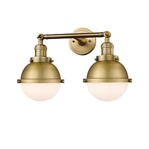 Hampden 17.88 in. 2-Light Brushed Brass Vanity Light with Matte White Glass Shade