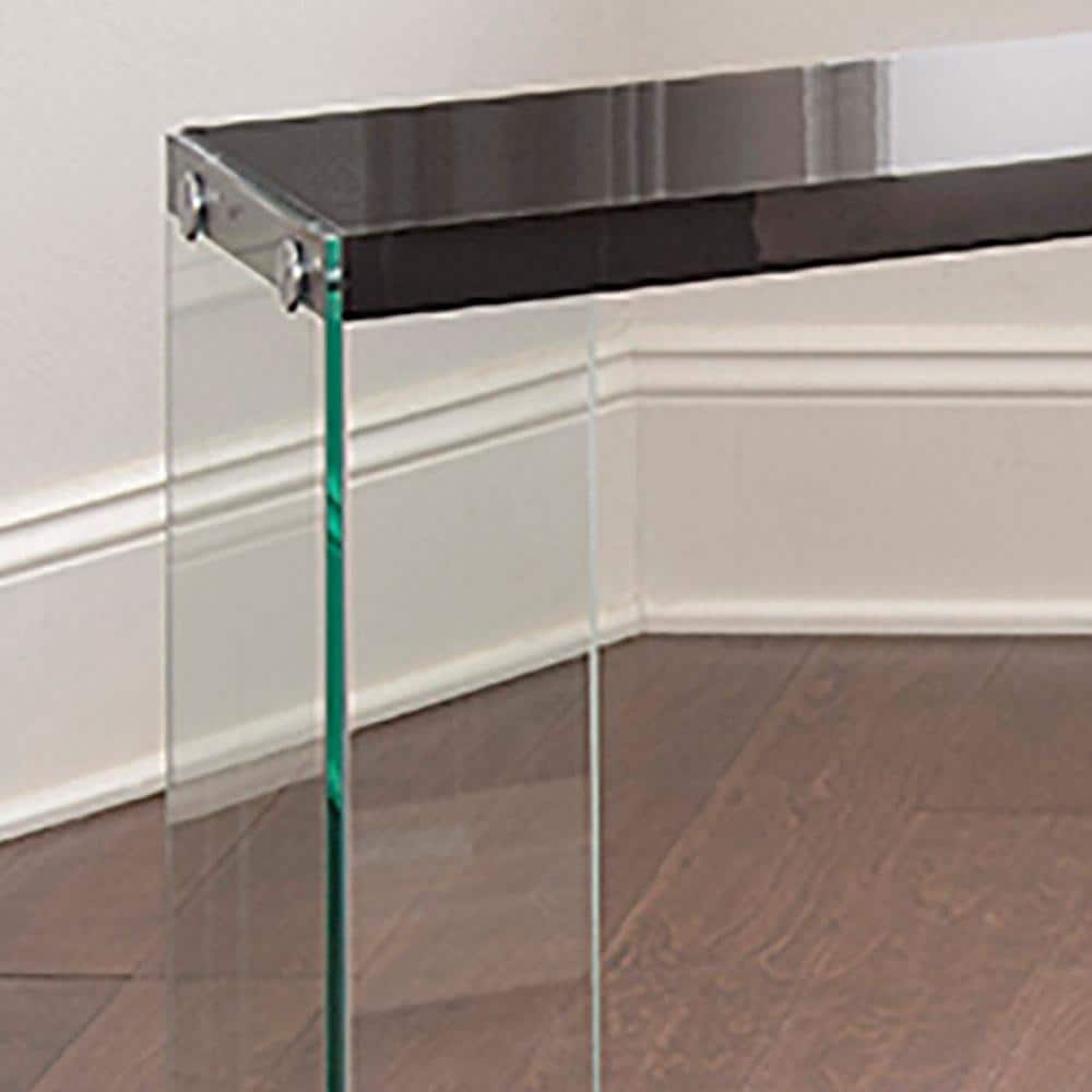 Elaina Black Glass and Wood Rectangular End Table
