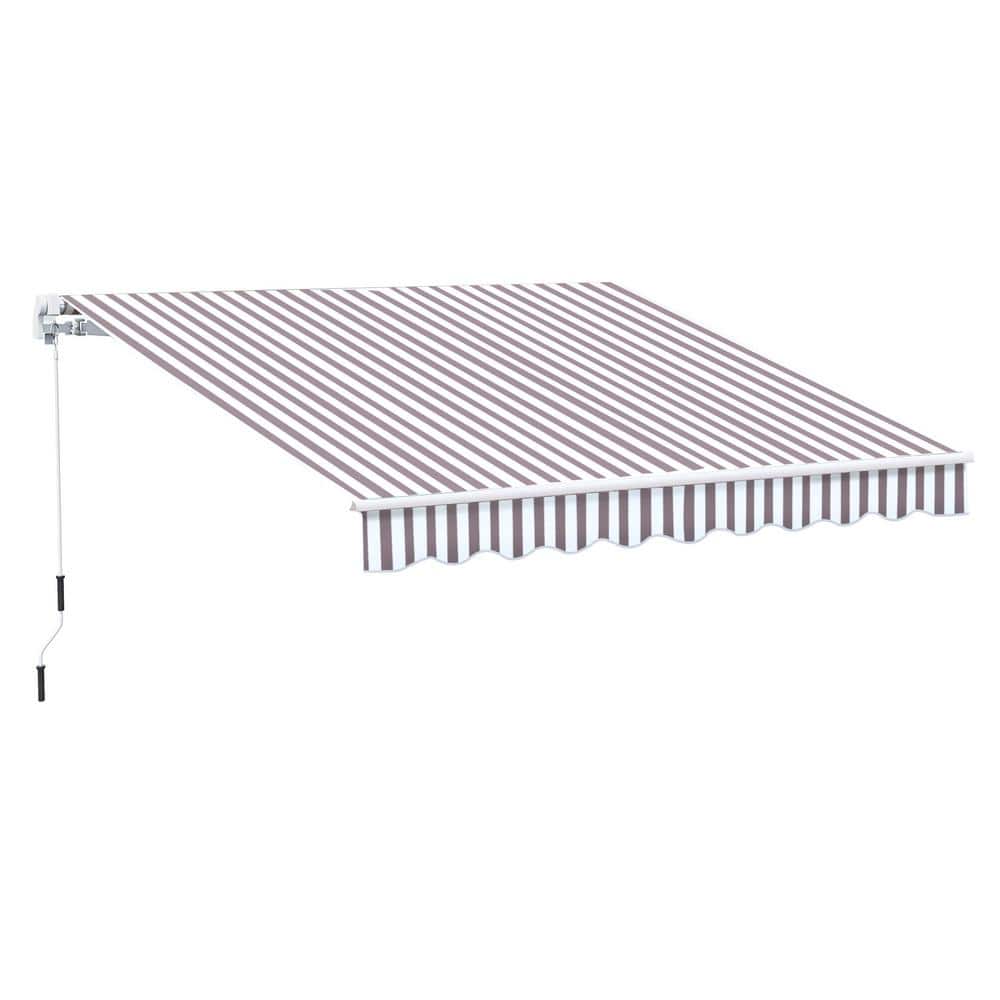 Coffee Striped 10' x 8' Retractable Patio Awning with Aluminum Frame
