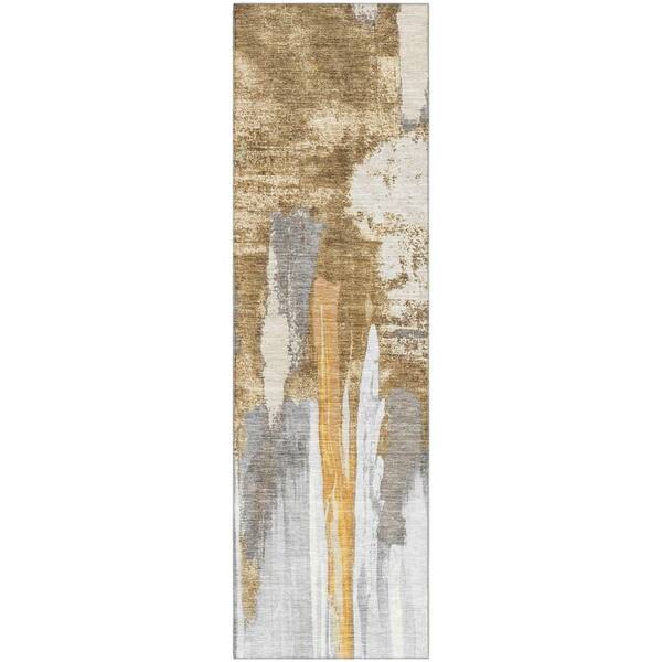 Mayfield Premium Machine Washable Abstract AMF1979 Ivory 2 ft. x 7 ft. Runner Rug