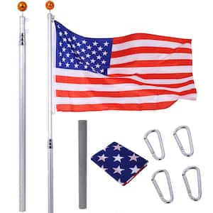 16 ft. Heavy Duty Aluminum Telescoping Flagpole Kit Inground Flag Poles with Topper Balls and 3 ft. x 5 ft. U.S. Flag