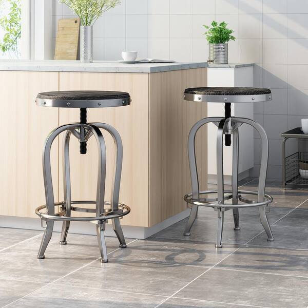 Noble House Farmdale 33 in. Distressed Brushed Grey Swivel Bar Stool (Set of 2)
