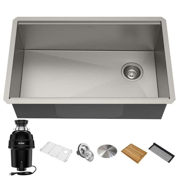 Kore 32 in Undermount 16 Gauge Single Bowl Stainless Steel Kitchen Sink with WasteGuard 1 HP Garbage Disposal