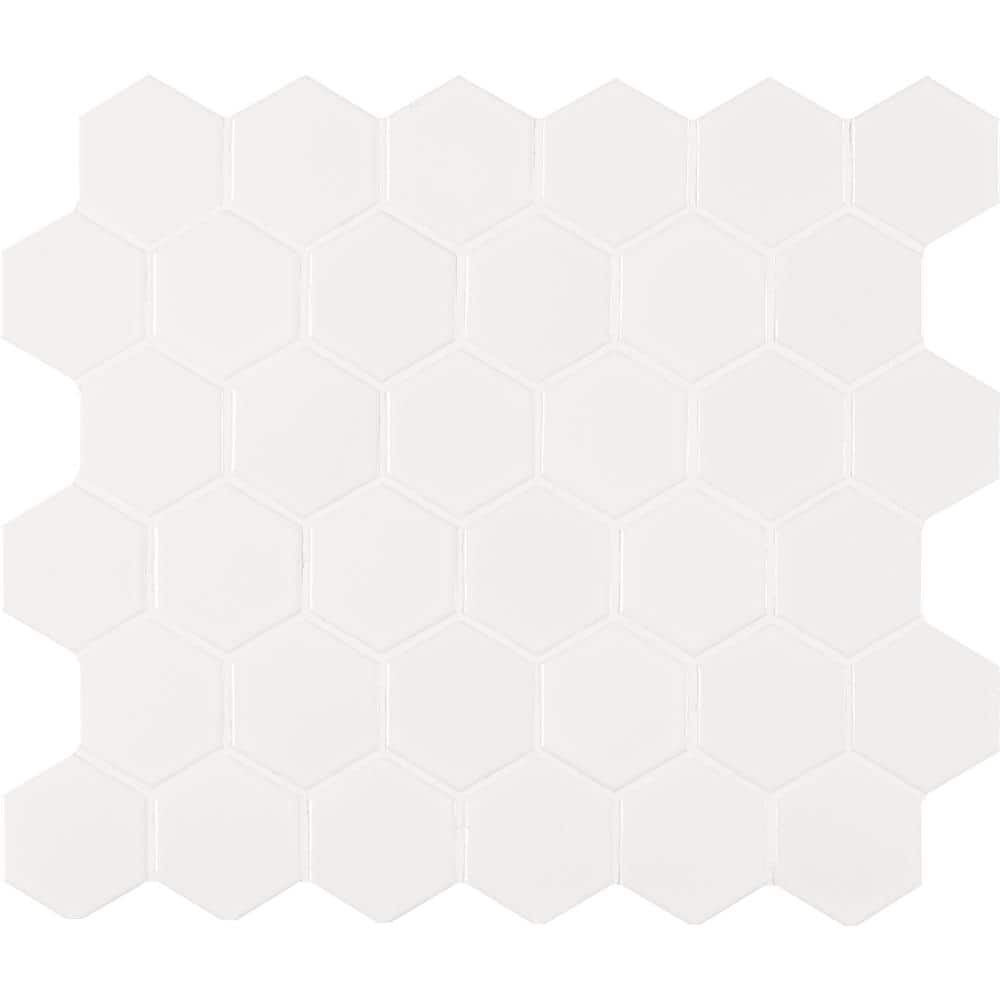 Take Home Tile Sample - Retro Bianco Hexagon 4 in. x 4 in. Glossy Porcelain Mesh-Mounted Mosaic Tile price history on PriceWatchPro