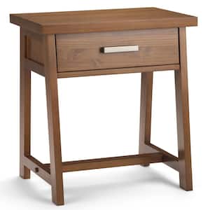 Sawhorse 1-Drawer Solid Wood 24 in. Wide Modern Industrial Bedside Nightstand Table in Medium Saddle Brown