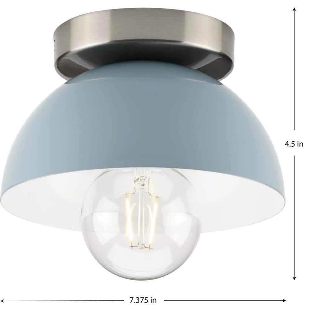 Eva Coastal Blue Glass Flush Mount Light with Brushed Nickel Accents