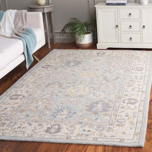 Martha Stewart Gray/Ivory 5 ft. x 8 ft. Border Floral Ornate Area Rug