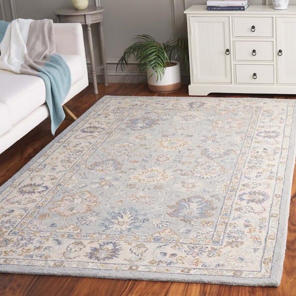 Martha Stewart Gray/Ivory 8 ft. x 10 ft. Border Floral Ornate Area Rug