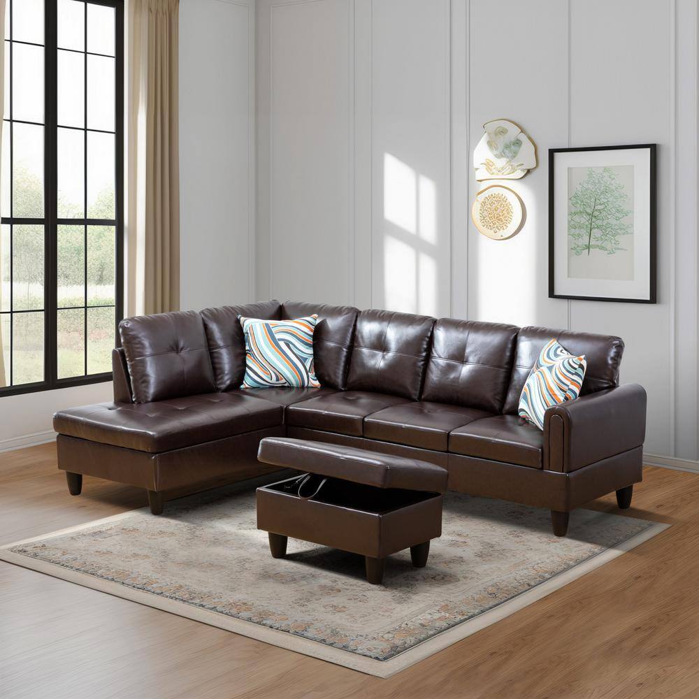 28.5 in. W Brown Faux Leather Rectangle Ottoman with Storage