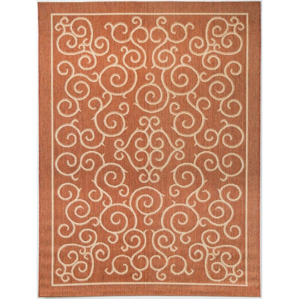 Hampton Bay Scroll Terracotta 5 ft. x 7 ft. Indoor/Outdoor Patio Area Rug
