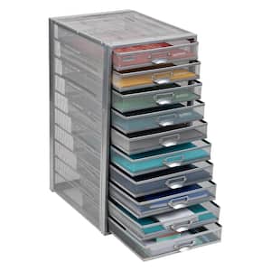 14 in. W x 21.25 in. H x 10.75 in. D Silver Metal 10 Multi-Purpose File Storage Drawers Desk Organizer
