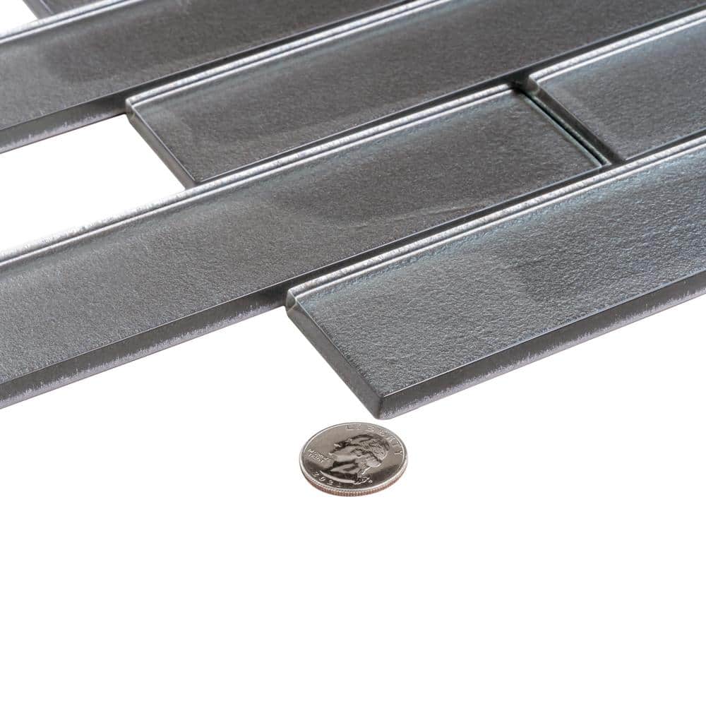 Pewter 2x8 Glass Subway Mosaic Tile for Kitchen and Bathroom