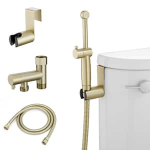 Non-Electric Bidet Sprayer for Toilet Handheld Brass Bidet Attachment Diaper Sprayer Wall Toilet Mount in Brushed Gold