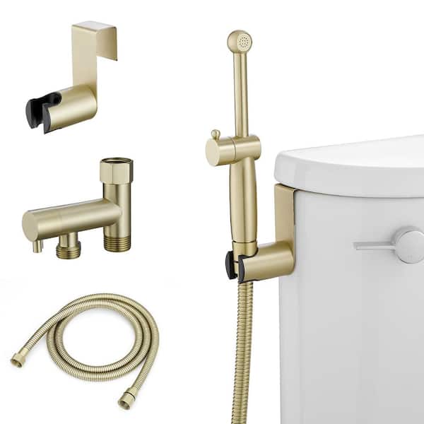 BWE Non-Electric Bidet Sprayer for Toilet Handheld Brass Bidet Attachment Diaper Sprayer Wall Toilet Mount in Brushed Gold