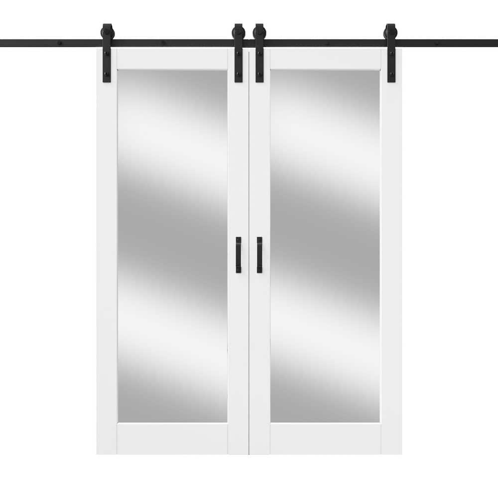 60 in. x 84 in. (Double 30 in. ) 1 Lite Mirrored Glass White Primed MDF Sliding Barn Door with Hardware Kit Black Track price history on PriceWatchPro