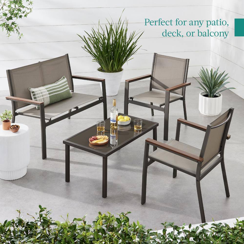 4-Piece Brown Steel Patio Conversation Set with Coffee Table
