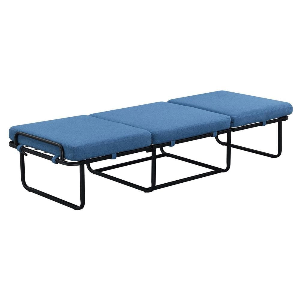 Soft Blue Fabric Convertible Ottoman Twin Bed with Metal Frame