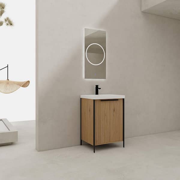 Midsummer 29.5 in. W x 19.7 in. D x 34.9 in. H Freestanding Bath Vanity Cabinet in Light Coffee with White Resin Top