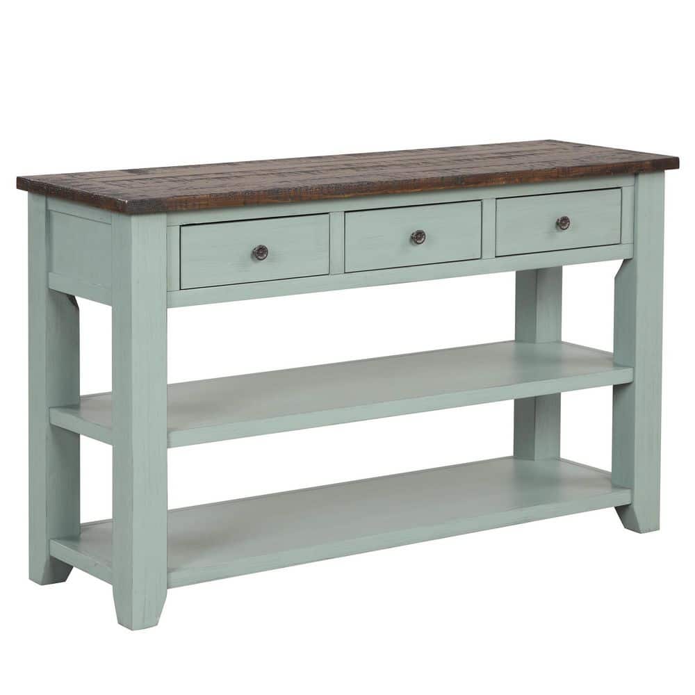 48 in. Green Rectangular Solid Pine Wood Top Console Table Entryway Sofa Si