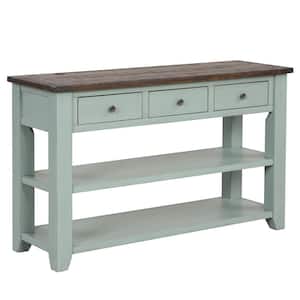 48 in. Green Rectangular Solid Pine Wood Top Console Table Entryway Sofa Side Table with 3 Storage Drawers 2 Shelves