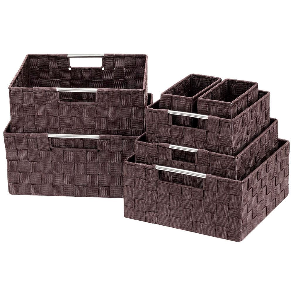 Brown 12.5 in. x 6 in. Polypropylene Decorative Basket (Set of 7), Storage 