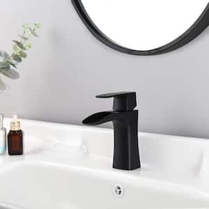 Single Handle Single Hole Bathroom Waterfall Faucet with Drain Kit Included and Spot Resistant in Matte Black
