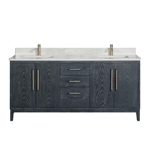 ROSWELL Gara 72 in. W x 22 in. D x 33.9 in. H Double Sink Bath Vanity in Blue with White Grain Composite Stone Top
