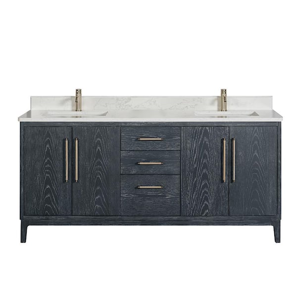 Gara 72 in. W x 22 in. D x 33.9 in. H Double Sink Bath Vanity in Blue with White Grain Composite Stone Top