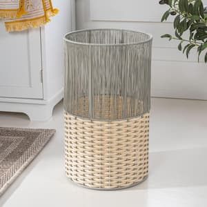 Harper Modern 4.13 Gal. 2-Tone Faux Wicker Cylinder Waste Basket, Gray/Cream