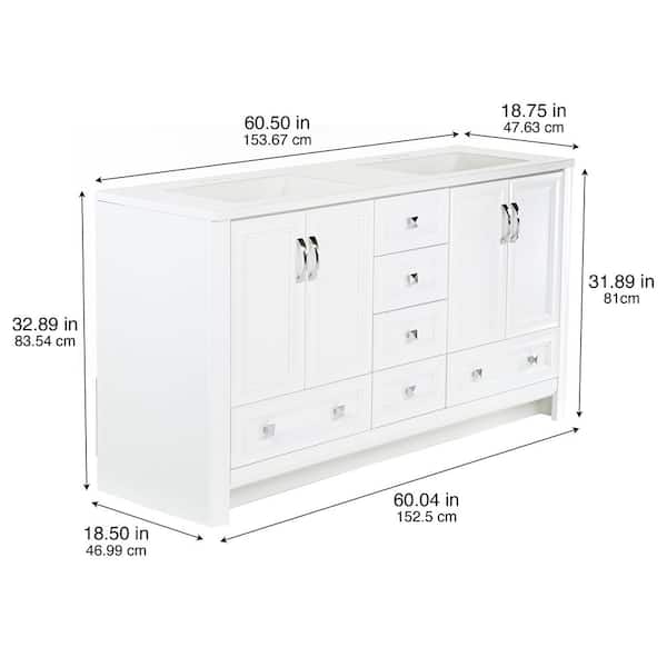 Candlesby 60 in. W x 19 in. D x 33 in. H Double Sink Freestanding Bath Vanity in Blue with White Cultured Marble Top