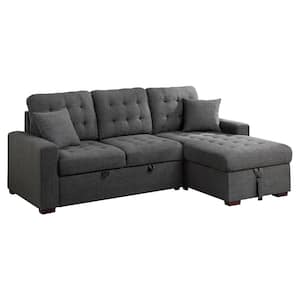 Fairborn 87 in. Straight Arm 2-piece Textured Fabric Sectional Sofa in Dark Gray with Pull-out Bed and Right Chaise