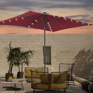 6 ft. x 9 ft. Rectangular Market Umbrella Solar LED with Tilt Function Patio Market Umbrella in Wine Red