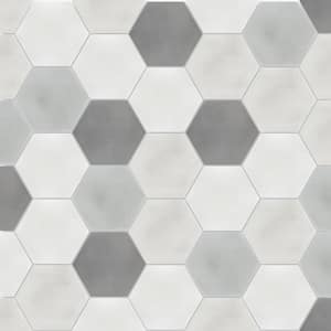 Mixed Gray Hex Multi-color / Matte 8 in. x 9 in. Cement Handmade Floor and Wall Tile (Box of 16 / 5.97 sq. ft.)