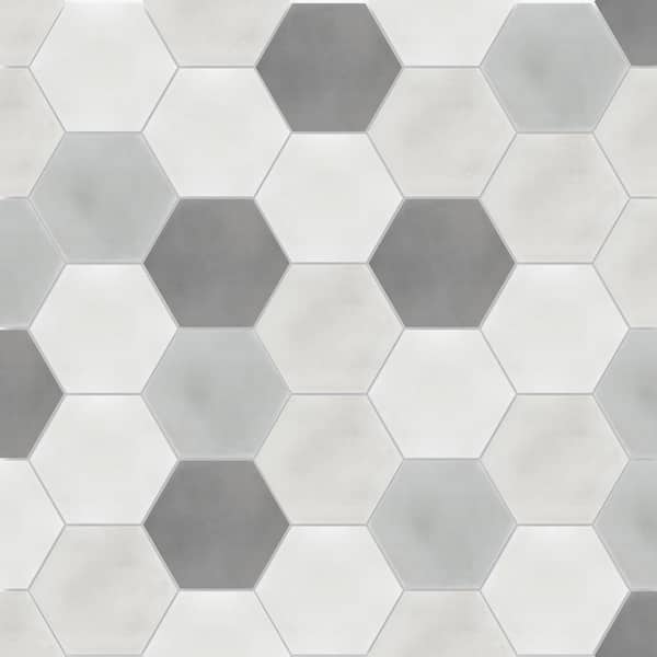 Villa Lagoon Tile Mixed Gray Hex Multi-color / Matte 8 in. x 9 in. Cement Handmade Floor and Wall Tile (Box of 16 / 5.97 sq. ft.)