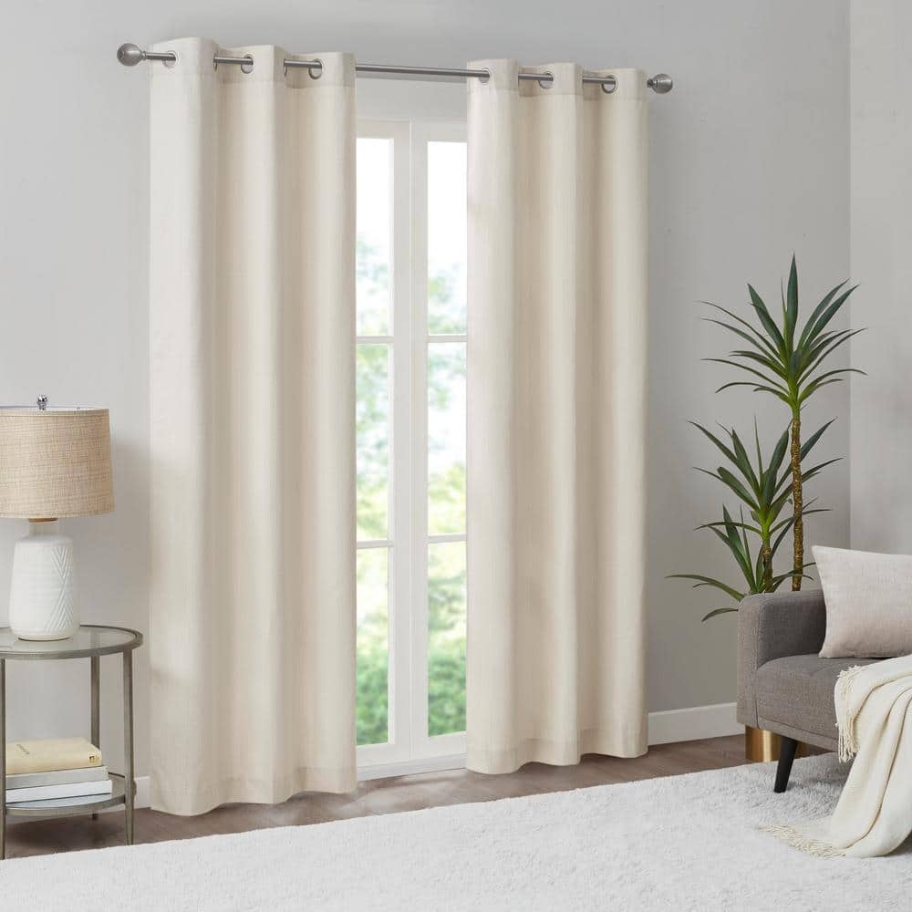 Ivory Room Darkening Grommet Top Polyester Curtain Panels