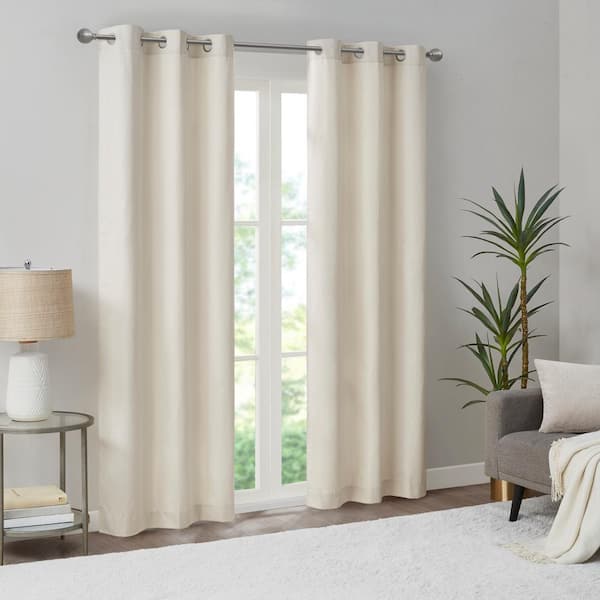 Colm Ivory Polyester 40 in. W x 84 in. L Basketweave Room Darkening Curtain (Double Panels)