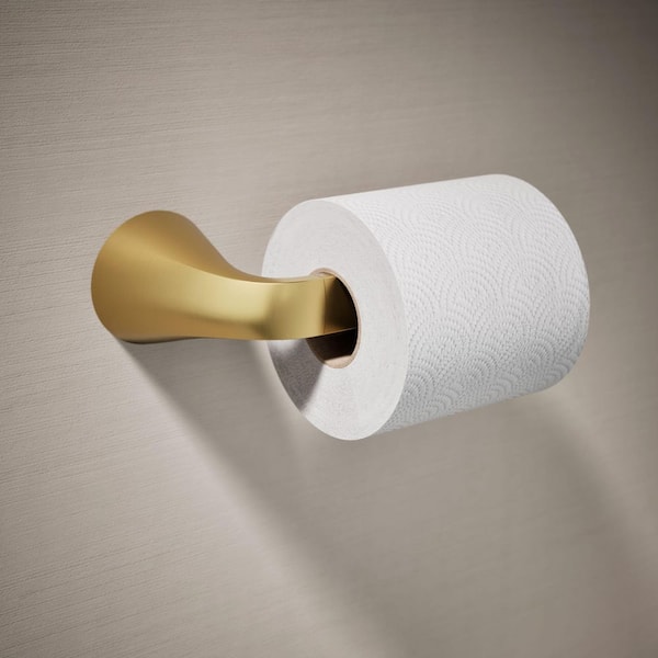 Cursiva Wall-Mount Single Post Toilet Paper Holder in Vibrant Brushed Modern Brass