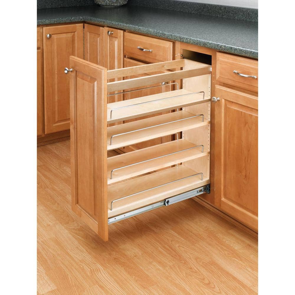 Natural Maple Pull-Out Kitchen Cabinet Organizer with Chrome Rails