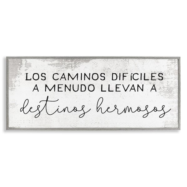 Stupell Industries Difficult Roads Motivation by Lil' Rue Gray Framed Typography Giclee Art Print 10 in. x 24 in.