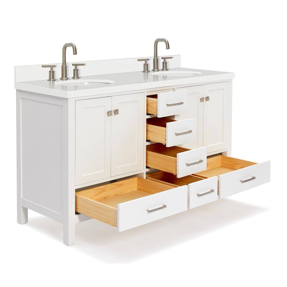 Cambridge 61'' White Double Vanity with Quartz Top