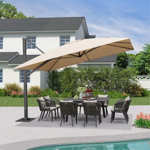 12 ft. Square Aluminum Large Outdoor Cantilever 360-DegreeRotation Patio Umbrella with Base Plate, Beige