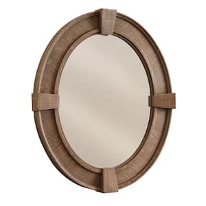 36.75 in. H x 30.75 in. W Classic Farmhouse Oval Distressed Framed Wood Decorative Mirror